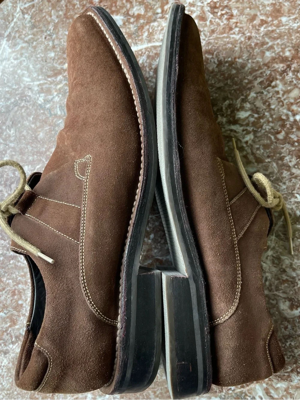 Cole Haan Brown Suede Derby Slip-Ons with Cream Laces